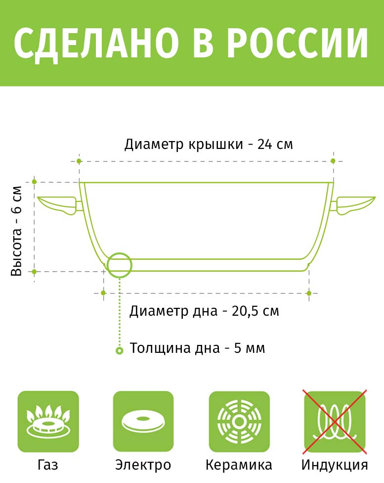 Сотейник 24см Гардарика Орион каменное антипригарное покрытие Greblon C2+ Россия