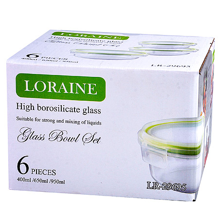 Набор контейнеров для продуктов 950мл/18см+650мл/16см+400мл/14см LORAINE стекло