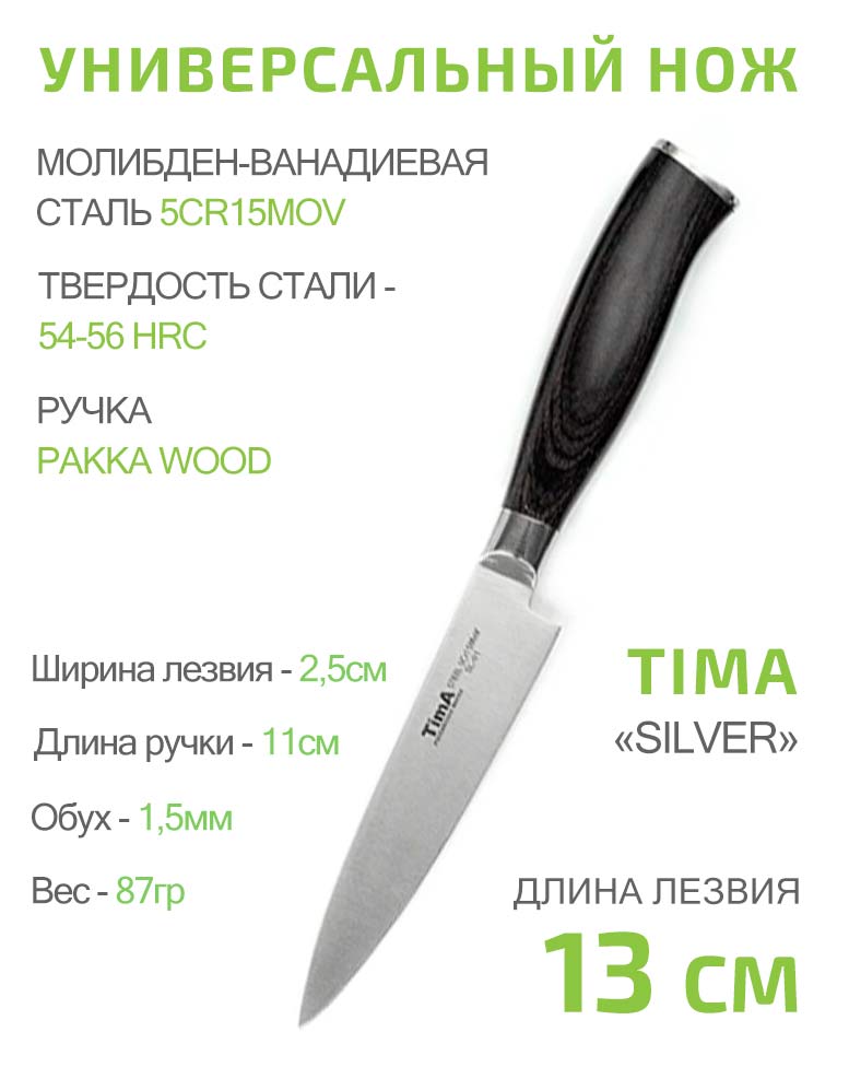 Набор 6 кухонных ножей, ножницы и подставка TIMA Silver