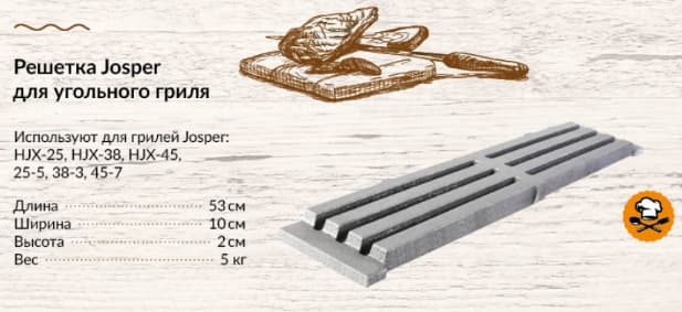 Решетка для угольного гриля 53х10х2см ЛИТТЕХ Josper 0426 чугунная