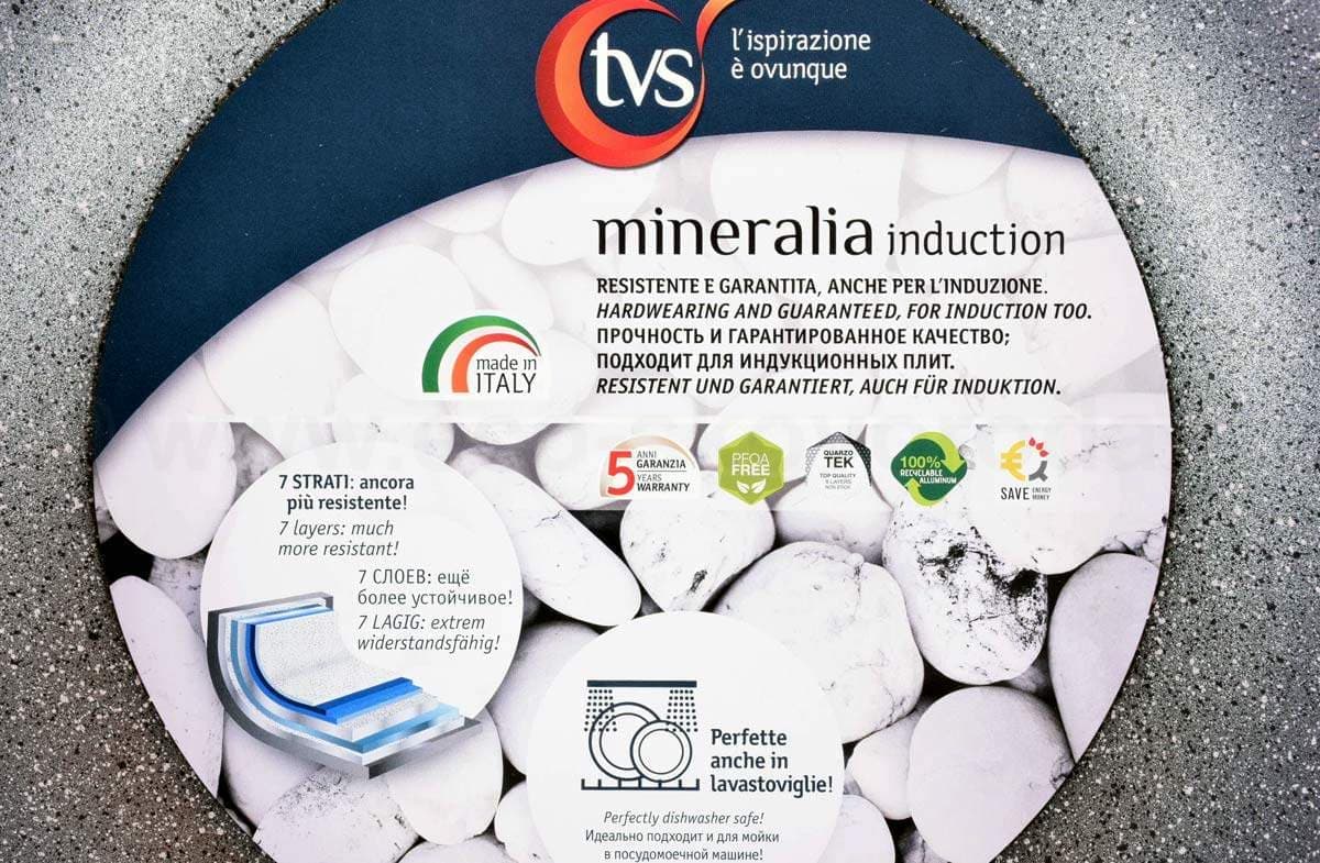 Кастрюля 4,5л/24см TVS Mineralia Induction с каменным покрытием Quarzotek, Италия
