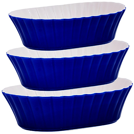Миска салатник 1,1л, 1,6л, 2,3л набор 3шт LORAINE керамика, синие