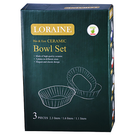 Миска салатник 1,1л, 1,6л, 2,3л набор 3шт LORAINE керамика, красные