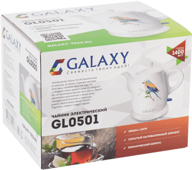 Чайник электрический 1л GALAXY GL0501 1400Вт керамический корпус Птицы, Россия