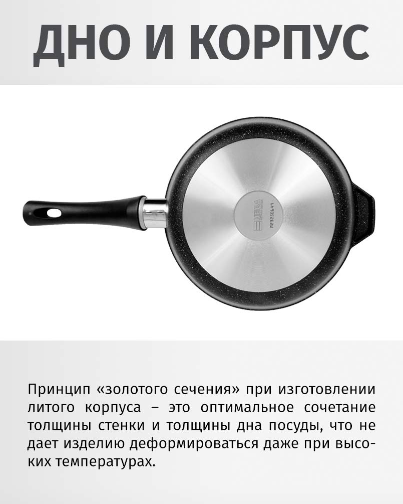 Сотейник 24см со съемной ручкой НЕВА МЕТАЛЛ ПОСУДА Каменная черный гранит высокий борт, Россия