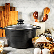 Дополнительное изображение Кастрюля с крышкой 24см/5л НЕВА МЕТАЛЛ ПОСУДА Каменная, Черный Гранит антипригарное покрытие