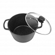 Дополнительное изображение Кастрюля с крышкой 24см/5л НЕВА МЕТАЛЛ ПОСУДА Каменная, Черный Гранит антипригарное покрытие